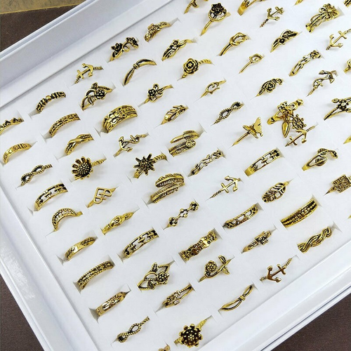 Wholesale 50-100pcs Lots Women Rose Flower Antique Silver Rings Mixed Jewelry - Picture 2 of 14