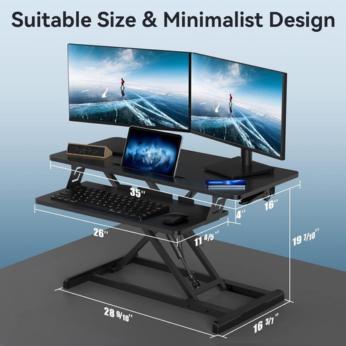 Standing Desk Converter, 35’’W Height Adjustable Desk Riser, Detachable Keyboard