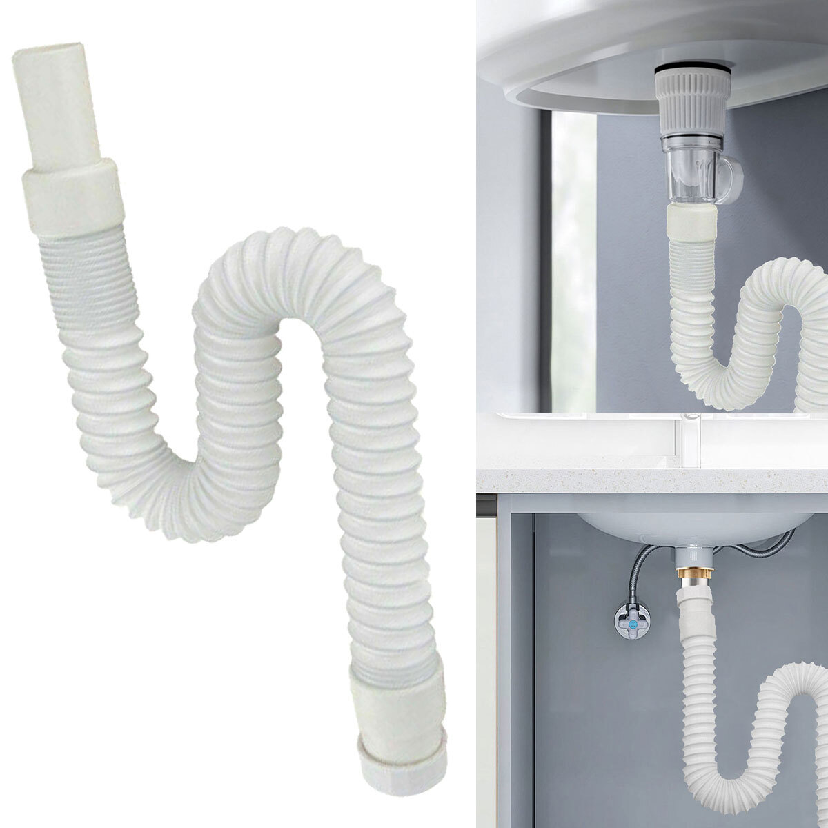 Flexible Waste Trap Pipe Connector for Universal Kitchen Bathroom Basin Sink