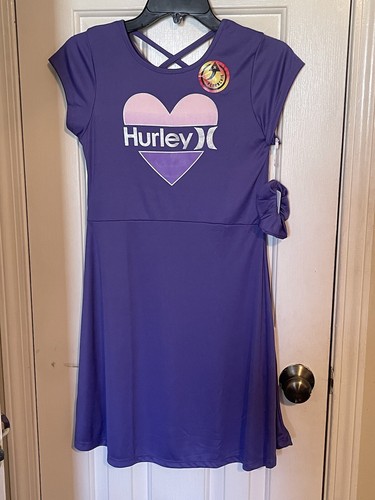 Hurley Girls 2 Pc Short Sleeve Dress With Matching Scrunchie Purple Size Large - Picture 1 of 4