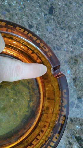 Cenicero de vidrio ámbar anuncio cerveza alemana Schmid - Brau Tafertingen vintage hecho ITALIA  - Imagen 2 de 10