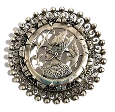 Antique Egyptian Revival Pharaoh Sterling Silver Pin Brooch Pendant Detailed