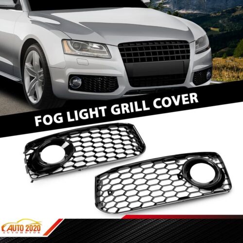 Fit For 2008-12 Audi A5 S-Line / S5 B8 RS5 Black Fog Light Grilles Grill w/ Trim - Picture 10 of 12