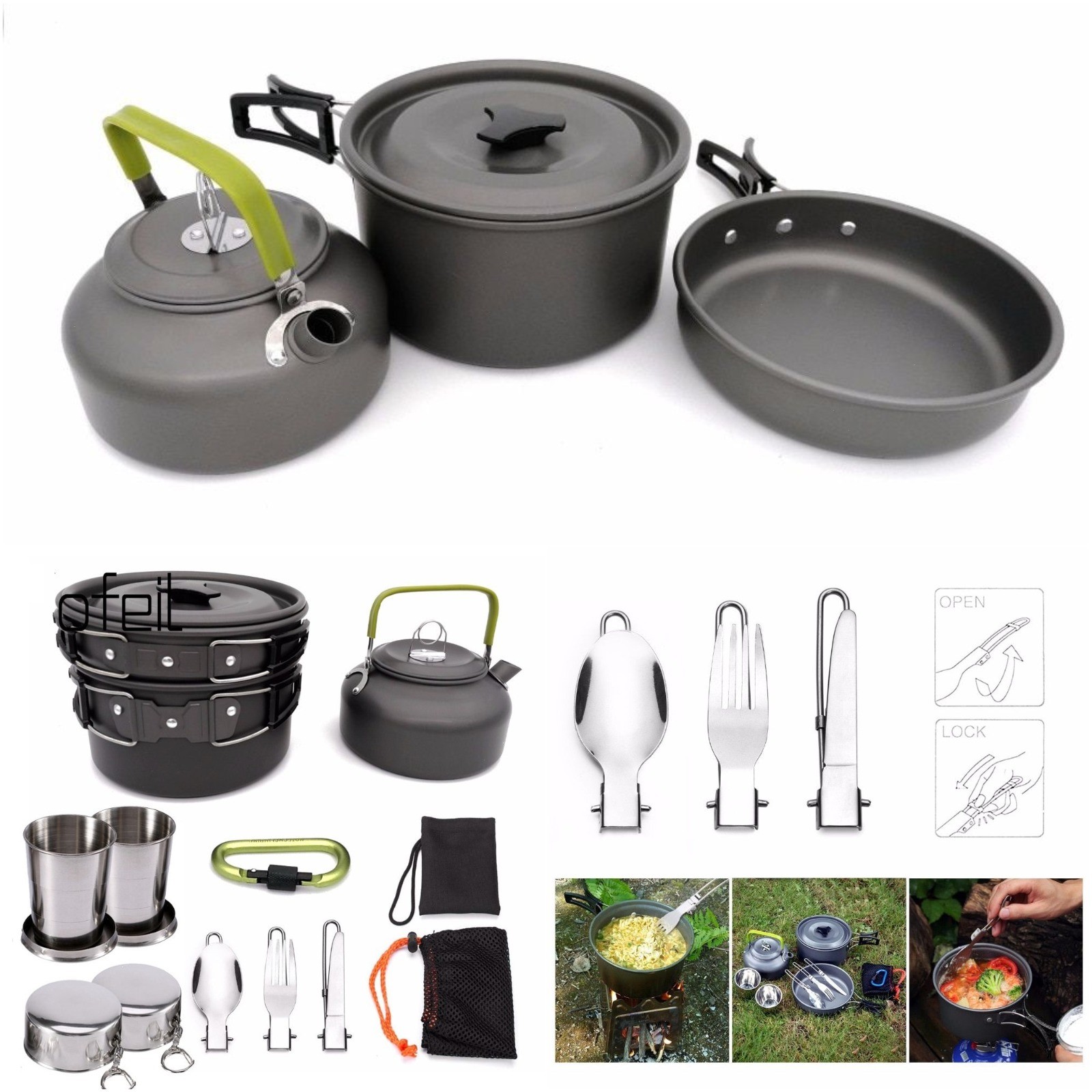 AOASO Outdoor Camping Cooking Pot Sets Portable Hard Anodized Aluminum Cookware Bowl Pot Pan Kits for Backpacking//Hiking//BBQ//Picnic Camping//23pcs