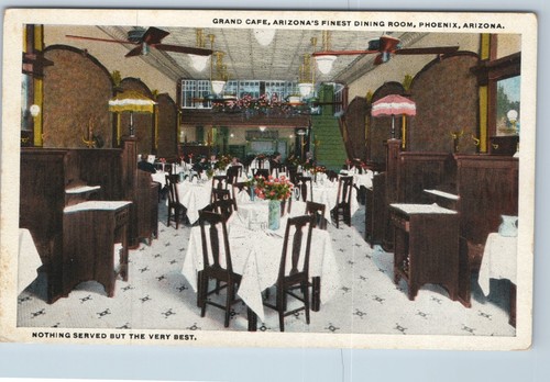 Cartolina Grand Cafe Arizonas Finest Sala da pranzo Phoenix Arizona interno c1920s - Foto 1 di 3