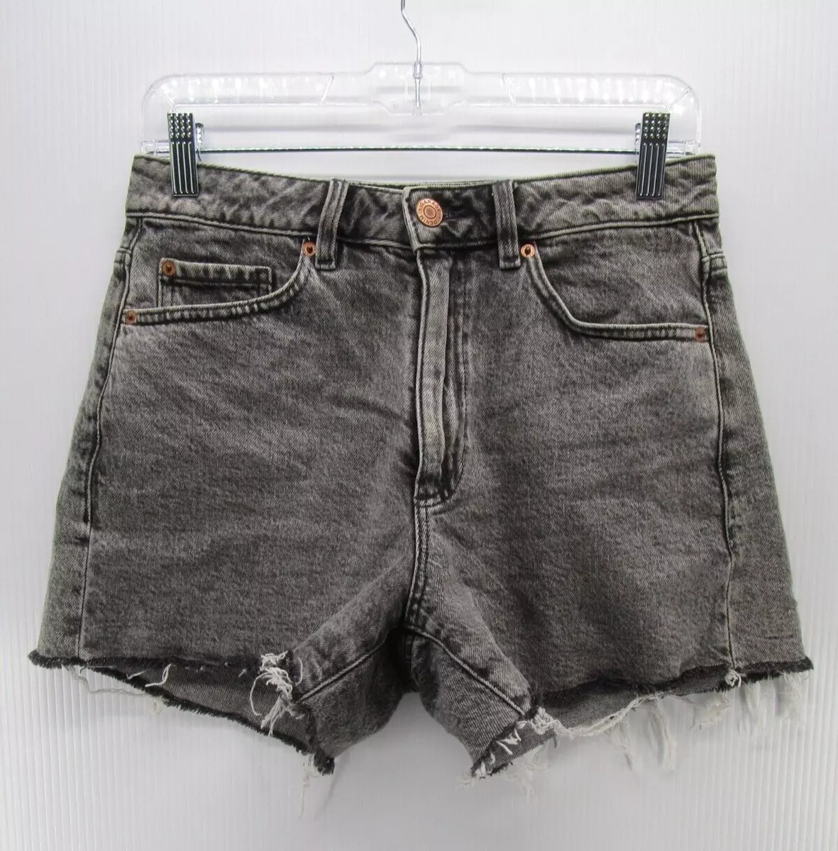 Garage Shorts Women 5 Gray Mom High Rise Raw Hem Denim Stretch