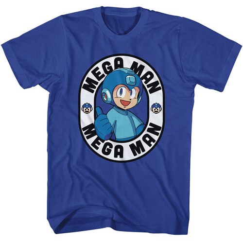 Mega Man Capcom Video Game Merch Thumbs Up Circle Badge Men's T Shirt - Imagen 1 de 3