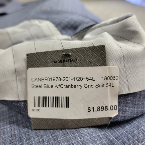 Canali Suit Jacket Mens 54L Steel Blue Wool Cranberry Grid Lined Italy New - Picture 9 of 19