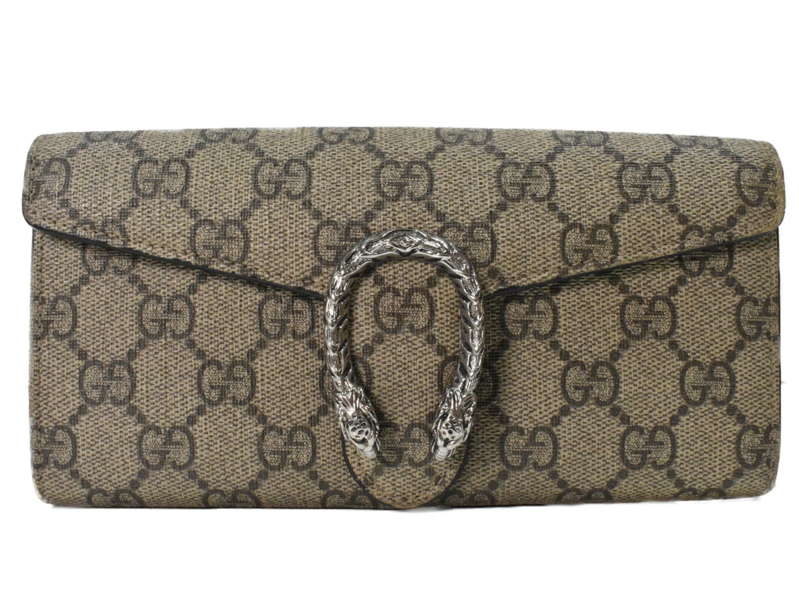 Gucci Dionysus Portefeuille Long 404141 Gg Suprême Chaîne Beigerée Manque Femme