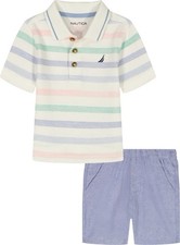 Nautica Kids' Stripe Polo  Pull-On Shorts Set - Size 7