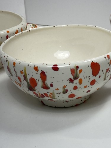 VTG 70's Ceramic Pottery Bowls Cups MCM Retro Speckled Splatter Drip Glaze - Picture 4 of 8