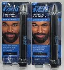 2PK Just For Men 1 Day Beard & Color Brush In Wash Out ~ BLACK ~ 0.3 FL OZ EACH