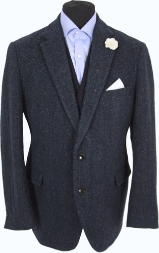 Harris Tweed Jacket Blazer 44S Herringbone Country Weave Hacking Hunting Blue - Picture 2 of 12
