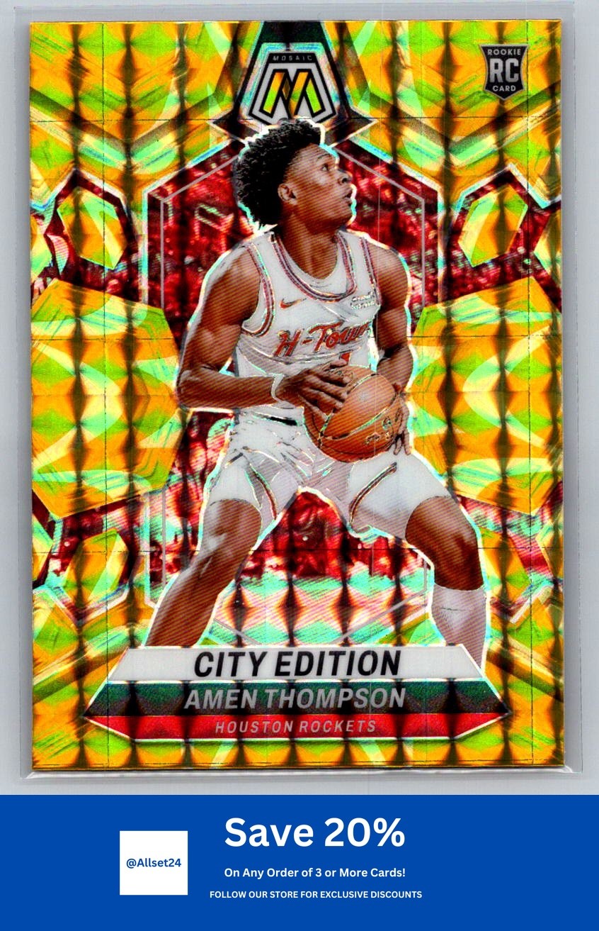 2023-24 Panini Mosaic #281 Amen Thompson Reactive Yellow Rookie Rockets I35