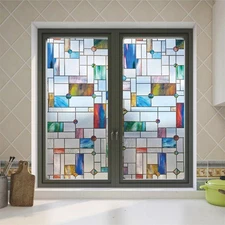Stained Glass Window Film,23.6" x 35.4" 3D Decorative Static Cling Window Pri...