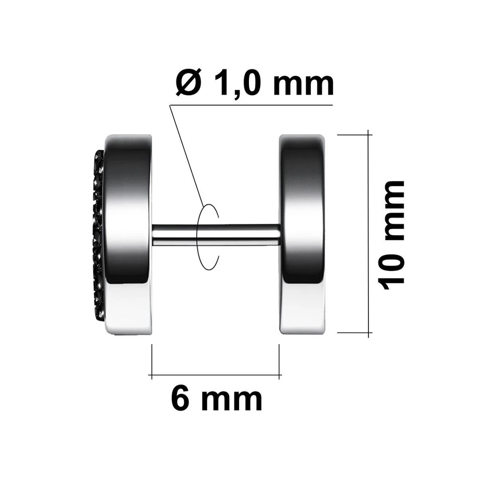 Fakeplugs Edelstahl Ø10mm Schwarz Glitzer Ohrstecker Unisex Ohrringe ohne Dehnen - Bild 3 von 4
