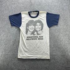 Vintage Screen Stars Shirt Mens Medium White Blue Ringer Hollywood Graphic 80s