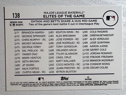 2024 Topps Series 1 Elites Of The Game #138 Shohei Ohtani Mookie Betts NM-M! - Picture 3 of 3