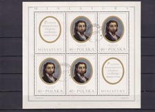 SA24b Poland 1970 Portrait Miniatures - Jan Matejko, used sheet with labels