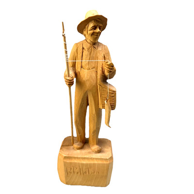 Vintage J.C Pelletier Fisherman Wood Carving Signed  Quebec Chamard Canada