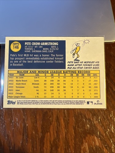 Tarjeta de novato de béisbol Pete Crow-Armstrong 2024 Topps Archives RC #146 Cubs casi nueva-como nueva - Imagen 4 de 6
