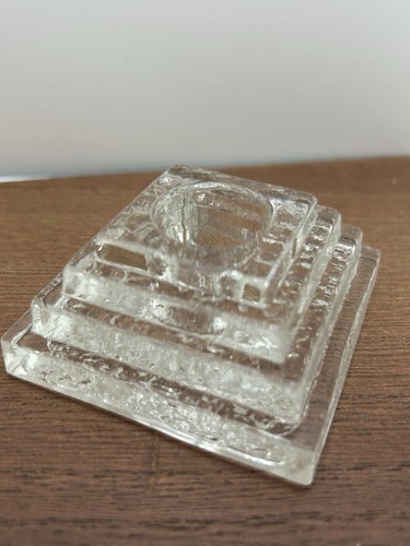 Vintage Clear Art Glass Taper Candle Holders Set Of 2 Art Deco Pebbled Layered - Picture 4 of 4