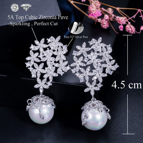 Orecchini perle zirconi placcati argento pendenti goccia perno cerchio donna gioielli - Foto 541 di 570