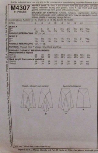 McCall's 4307 Womens 14-20 Asymmetrical Boho SKIRTS Godet Inset Hi-Low Pattern - Picture 2 of 2