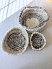 Gray And White Crocheted Basket Set