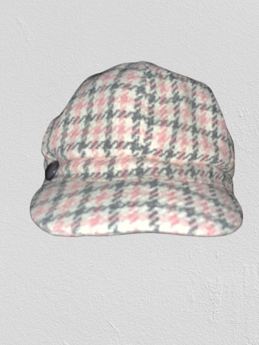 Wollmischung rosa & grau Hahnentritt Karo/Zeitungsjungenmütze mit Knopfdetail - Bild 3 von 6