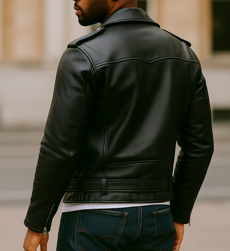 Men’s Real Genuine Leather Café Racer Jacket – Black Biker Motorcycle Slim Fit - Picture 3 of 5