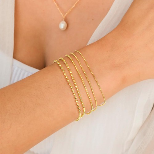 Gold Perlen Armbänder für Damen kein Anlaufen 14K vergoldet wasserdicht zierlich Brac - Bild 2 von 7