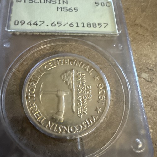 1936 US Silver commemorative 50c Wisconsin, MS65 In Old Rattler Slab - Picture 3 of 7