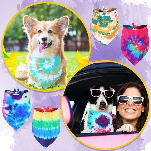 New 50Pc Tie Dye Dog Bandanas Bulk Spring Summer for Pet Grooming Salon Triangle - Picture 6 of 7