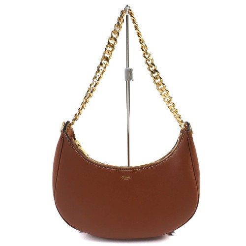 Celine Ava Chain Leather Shoulder Bag Women Bronze One Size