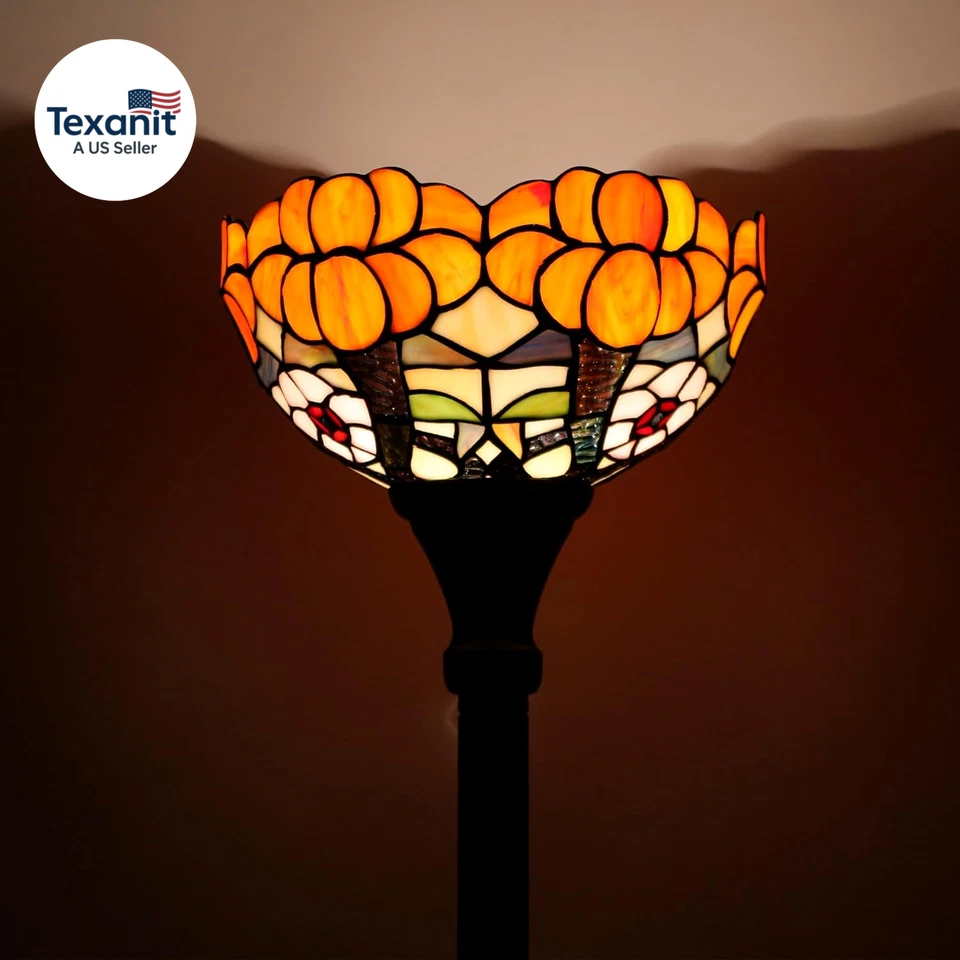 Lâmpada de assoalho Tiffany Torchiere vitral tocha de canto de pé uplight 10X10X6 - Imagem 4 de 4