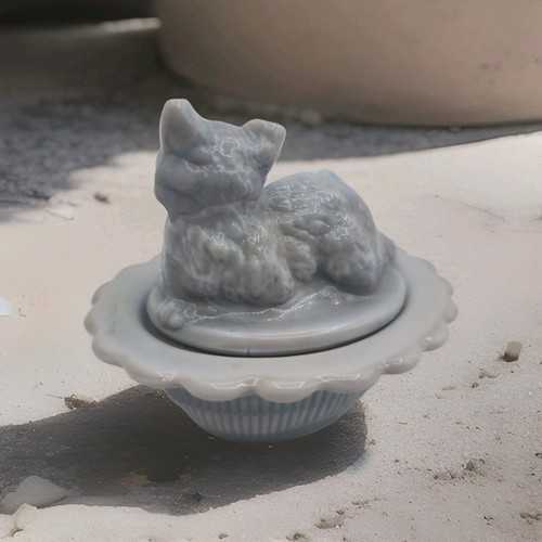 Marble Gray Wilkerson Cute Art Glass Figurine Pussy Cat Salt Celler Gift Limited - Picture 15 of 16