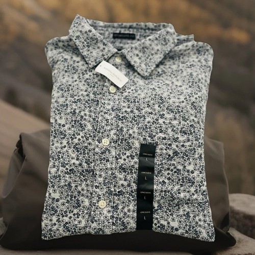 nwt-Banana Republic white/Black Floral Shirt Button flip cuff Up Mens sz-large - Picture 6 of 11