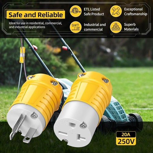 20 Amp 220V Enchufes Eléctricos Macho Cable de Extensión Extremos Caída Amarillo  - Imagen 5 de 15