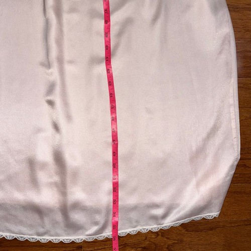Vintage 1960s Miss Dior Light Pink Lace Trim Satin Maxi Sleep Gown Size Small - Picture 10 of 11