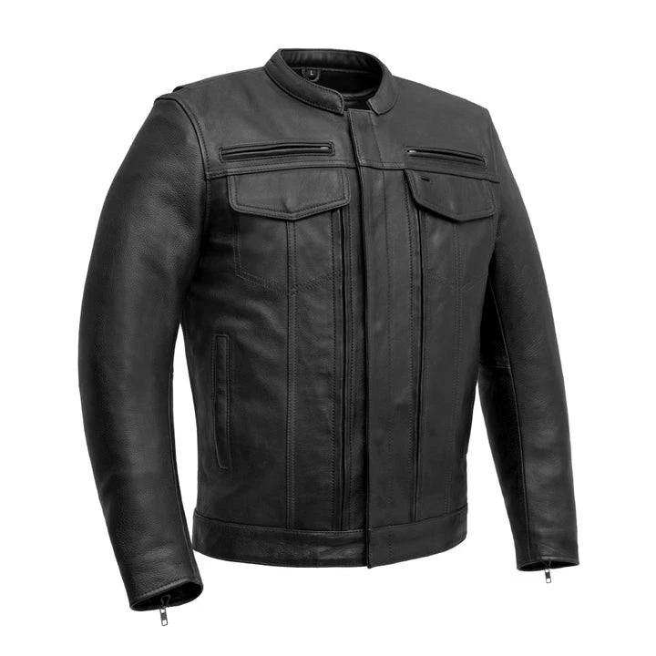 Men’s Motorcycle Biker Leather Jacket Concealed Carry Pockets & Removable liner
