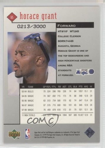 1998-99 Upper Deck Black Diamond Double Diamond /3000 Horace Grant #65 - Picture 2 of 3