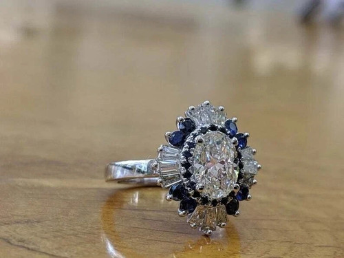 Anillo de diamantes creados en laboratorio VVS1 corte ovalado para cualquier fiesta de oro blanco de 14 k FN - Imagen 2 de 10