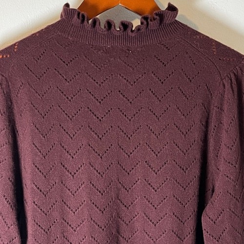 J. Crew 100% Cashmere Pointelle Ruffle Mockneck Purple Sweater Sz M - Picture 6 of 7