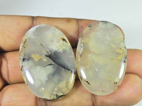 AAA Tiger Dendritic Agate 2PCs Oval Shape Cabochon Loose Gemstone 40-41MM h883 - Picture 3 of 9