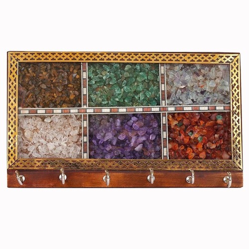 Wooden With Gem Stones Color Key Holder Chain Stand Wall Mount With 6 Hook Set - Picture 1 of 3
