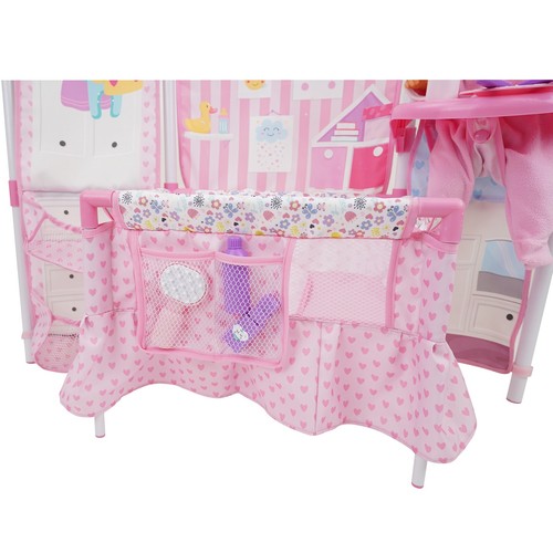 Doll Furniture Set W/ 14" Baby Doll, Built in Highchair & Play Yard, Accessories - Picture 6 of 7