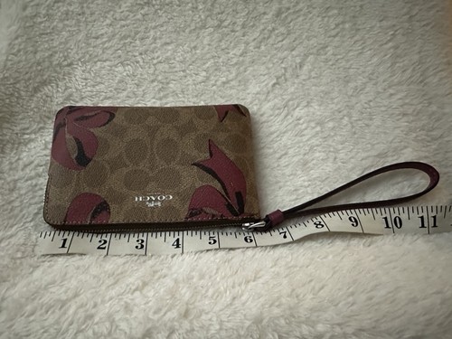 Coach Corner Zip Wristlet Brown Leather w/Large Red Bows - Stunning! - Picture 5 of 11