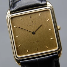 [N MINT+++] Vintage OMEGA De Ville Cal.1377 26mm Gold Dial Square QZ Men's Watch