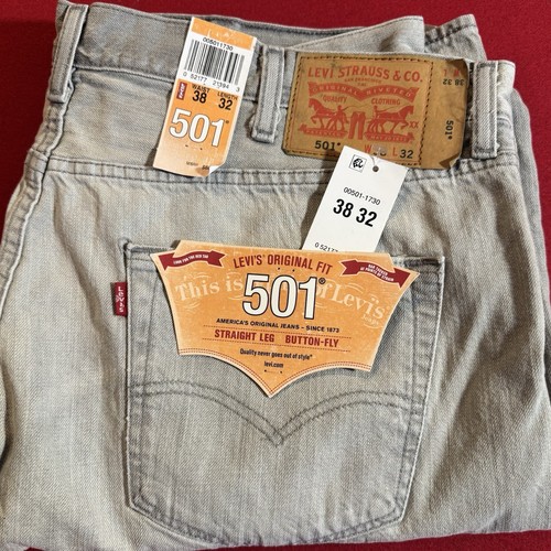 Levi's 501 Jeans Gray Button Fly Denim Size 38 x 32 Light Wash Pants